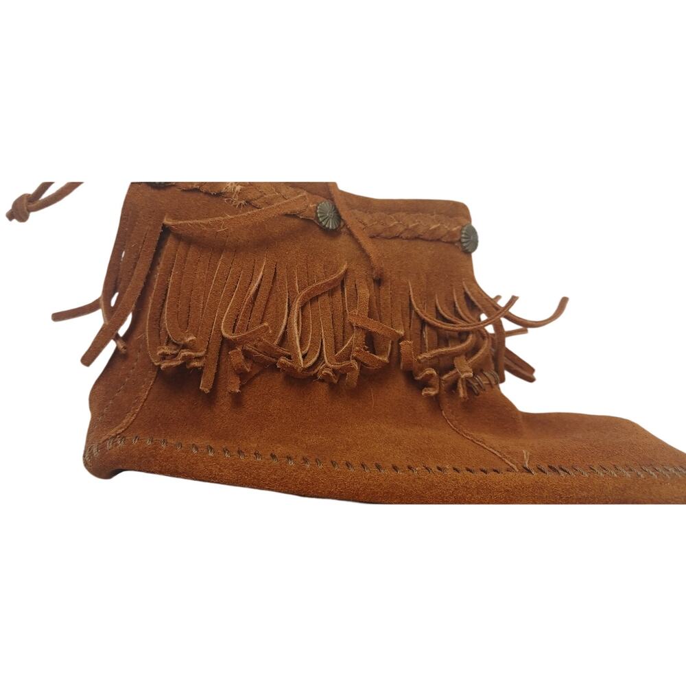 Womens Minnetonka 8.5 Hi Top Back Zip Moccasin Boot Brown Suede Fringe Style 292 - Picture 10 of 13